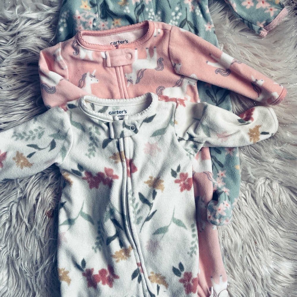 Carter's Floral and Unicorn Baby Sleepers - Pink, Green, White